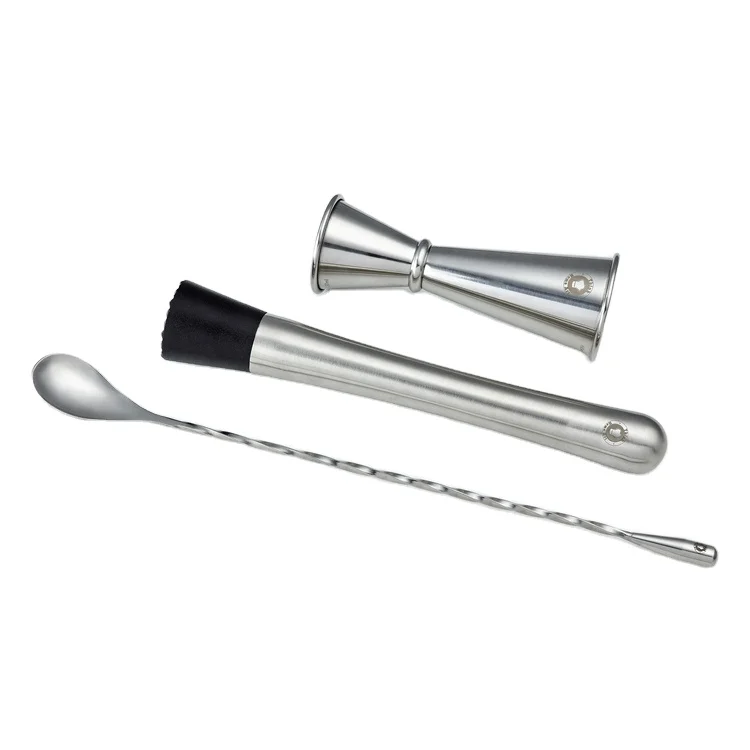 Портативный пищевой по индивидуальному заказу из нержавеющей стали 3 шт инструмент коктейлей с двойной джиггер бар набор ложек и Мадлер