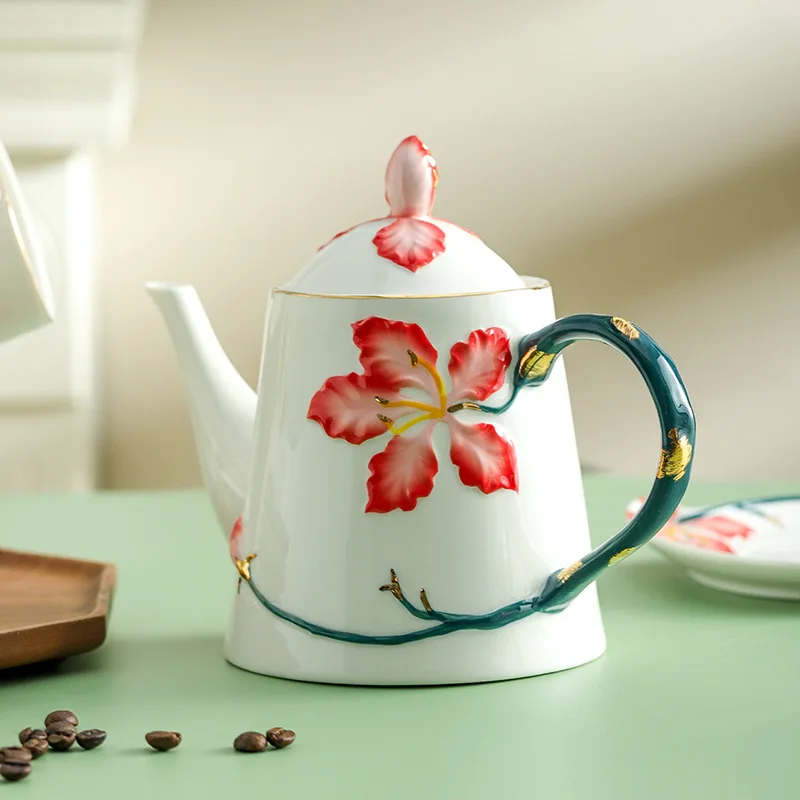 Chinese Redbud Flower Cup Enamel Cup Elegant Coffee Set European Ceramic Tea Set For Afternoon Tea Time