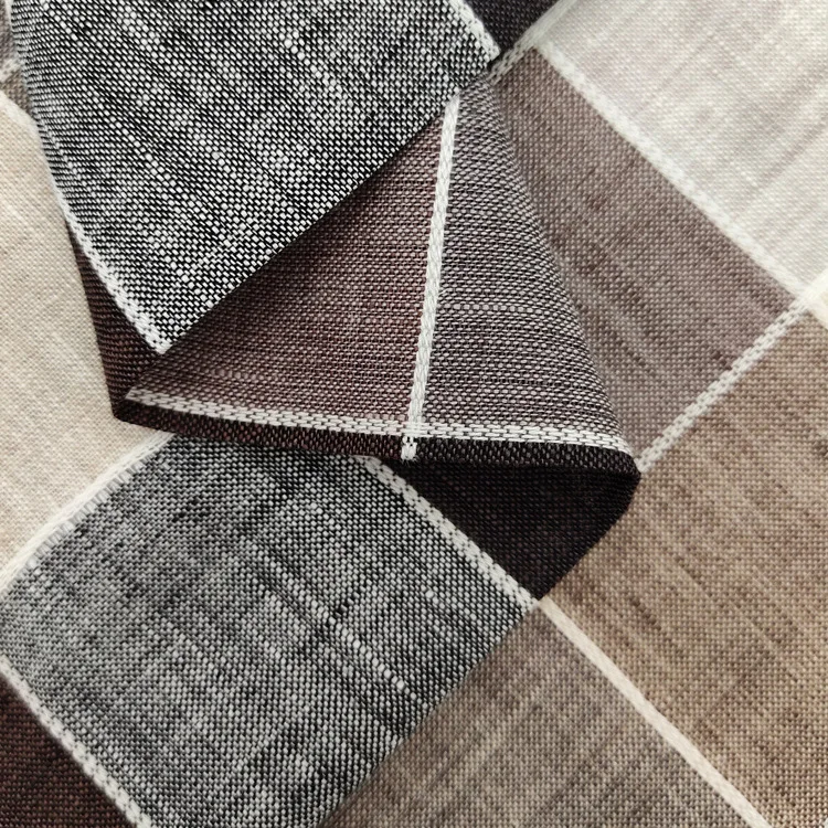 Linen/cotton fabric supplier wholesale 95% linen 5% cotton check plaid shirt fabrics roll yarn dyed fabric for dress clothes
