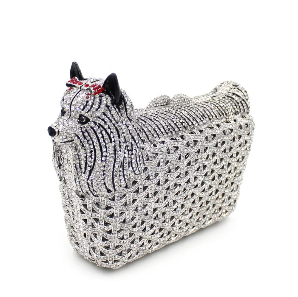 Amiqi MRY121Shiny stone rhinestones dog shape mini crystal bling ladies purse clutch bag evening bags with crystal luxury