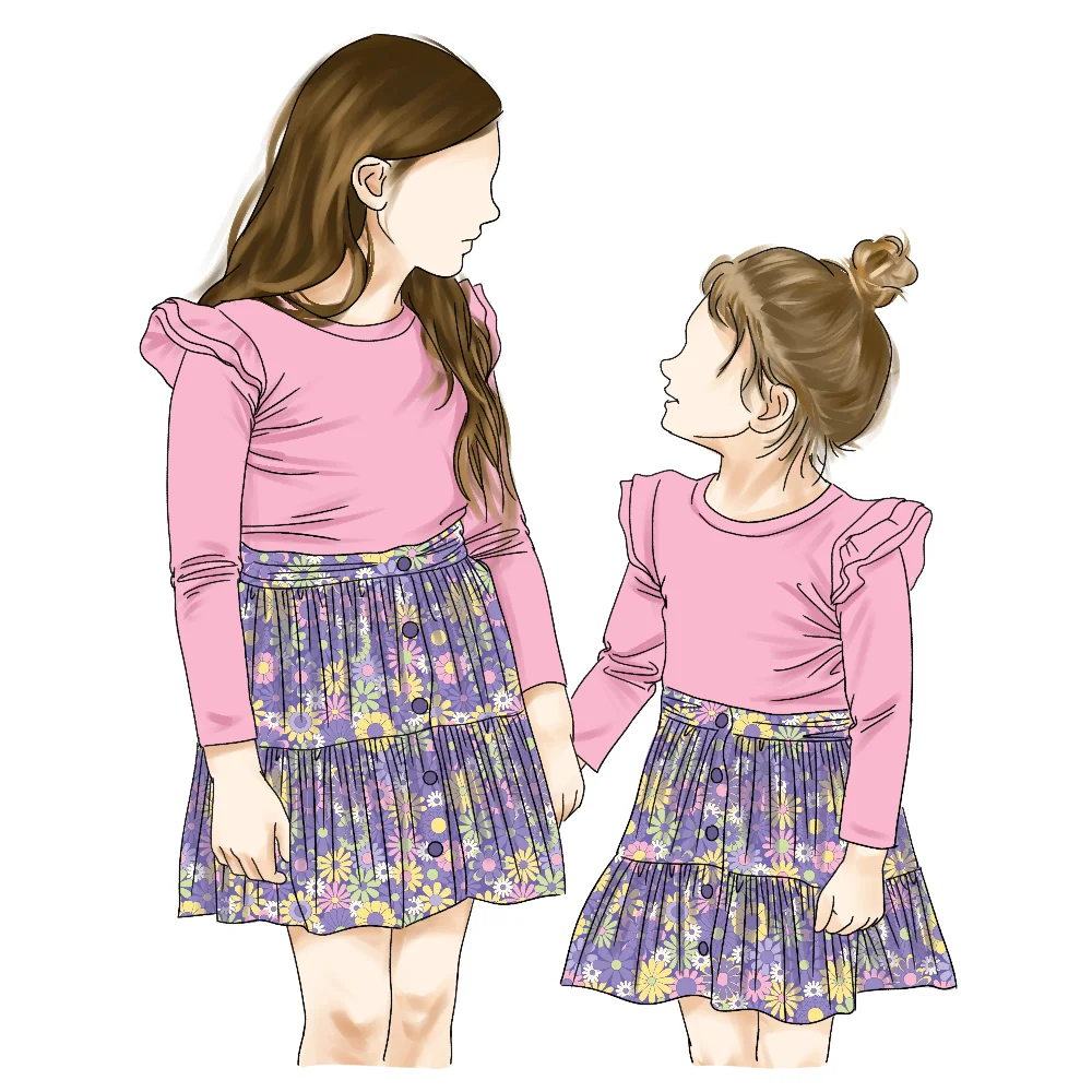 Новое поступление 2025 трендовые винтажные цветочные узоры однотонный топ с рюшами Цветочная юбка комплект одежды для маленьких девочек