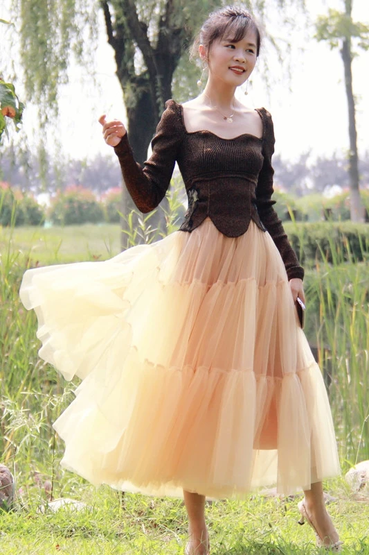 Fairy Elf Dancing Ballet Gauzy Dance Dress Two Layer Puffy Net Yarn Cake Skirt Large Swing Heavy Work Skirt
