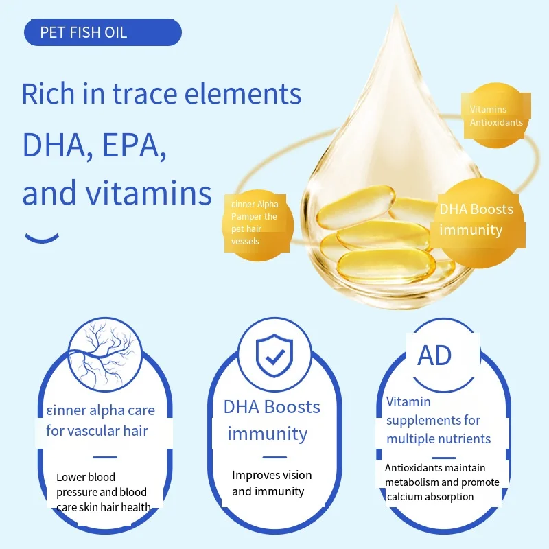 Elevate Pet Nutrition with Phospholipid Fish Oil Delivering Long-lasting for Lustrous Pet Hair Vitamin-coated fish oil capsule