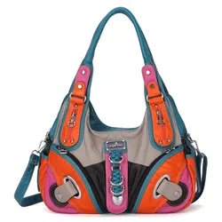 Angel Kiss Brand Tote Handbags New Arrival Women Patchwork Handbag Multi Color Combination Shoulder Bag PU Casual Tote Fashion
