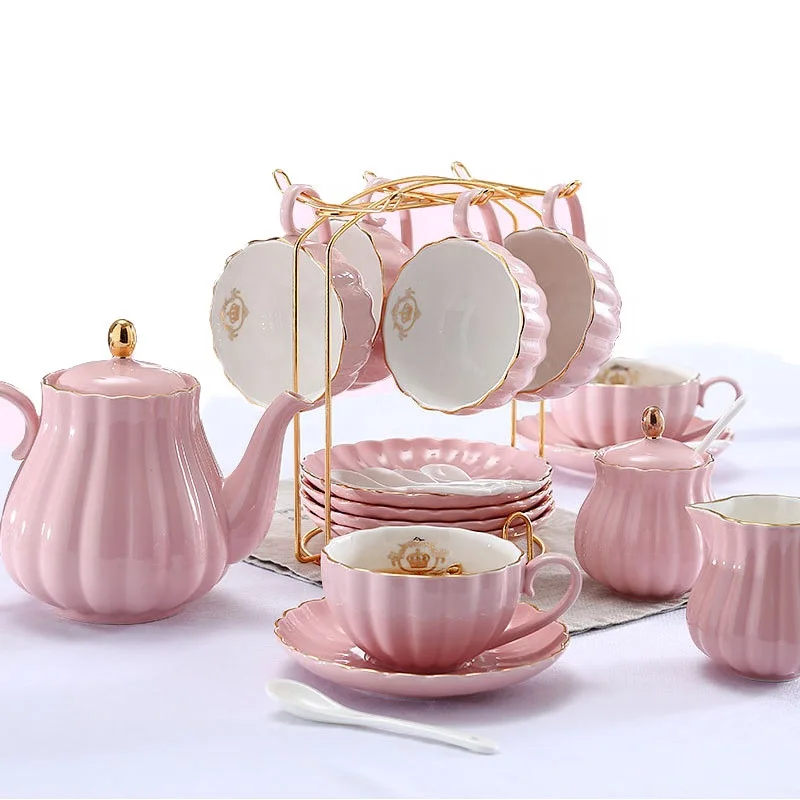 Phnom Penh Teacup Kit British Style Coffee Cup Set Pink Ceramic Tea Cup Set
