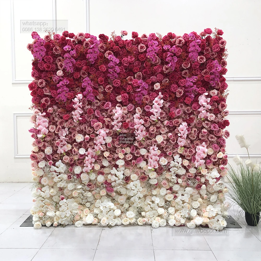 GNW Artificial Roll Up Flower Wall Backdrop Wedding Stage Decoration With Flowers