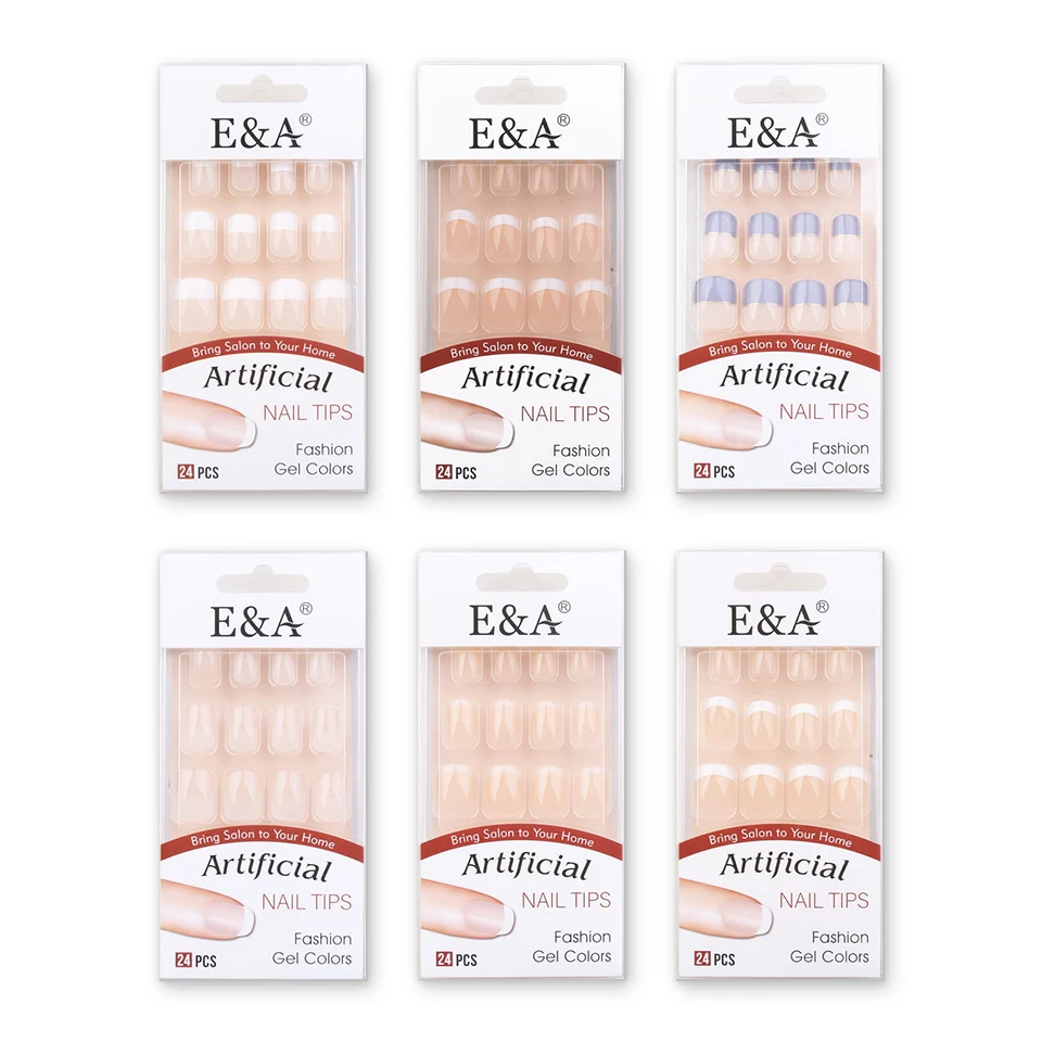 24 шт./кор. E & A искусственные накладные ногти нажимайте на французские Короткие квадратные