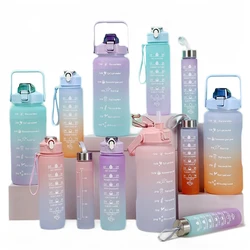 2023 hot 3 in 1 set bottle children motivational water bottle sports plastic water bottle wholesale with Straw  for kids school