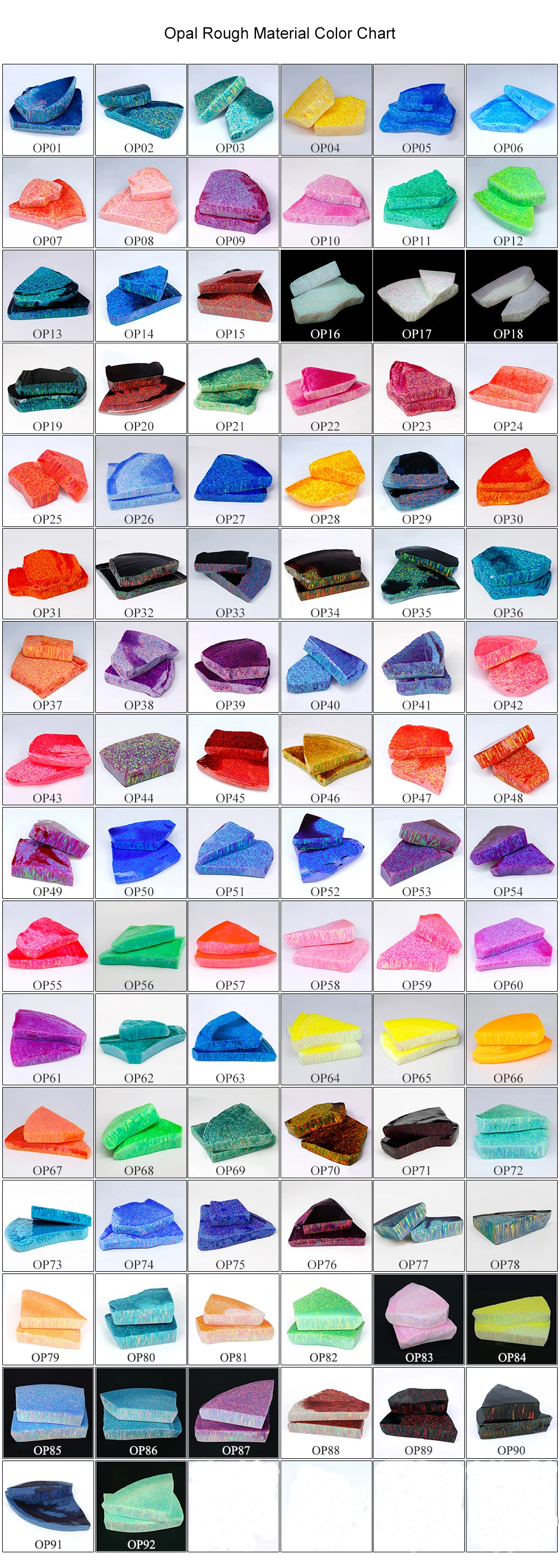 Factory Price 98 Colors Synthetic Opal Rough MOQ 50g Each Color Uncut Opal Rough