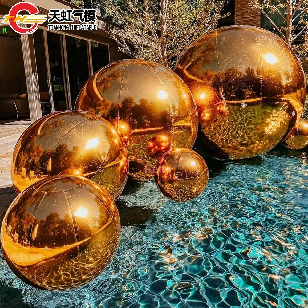 Free Door Shipping 3m Dia Giant Inflatable metallic spheres mirror balls unisex stage building decoration Dazzling gold Balloons