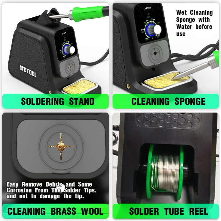 Ergonomic soldering station,soldering iron,brass wire and sponge 5 in 1 patented design, small and durable