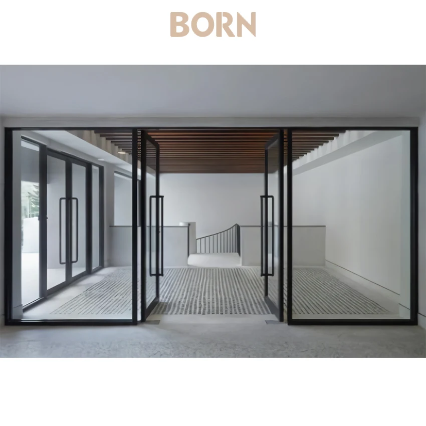 China High Quality Doors and Windows Black Aluminum Alloy Tempered Glass Indoor Office Conference Room Glass Casement Door