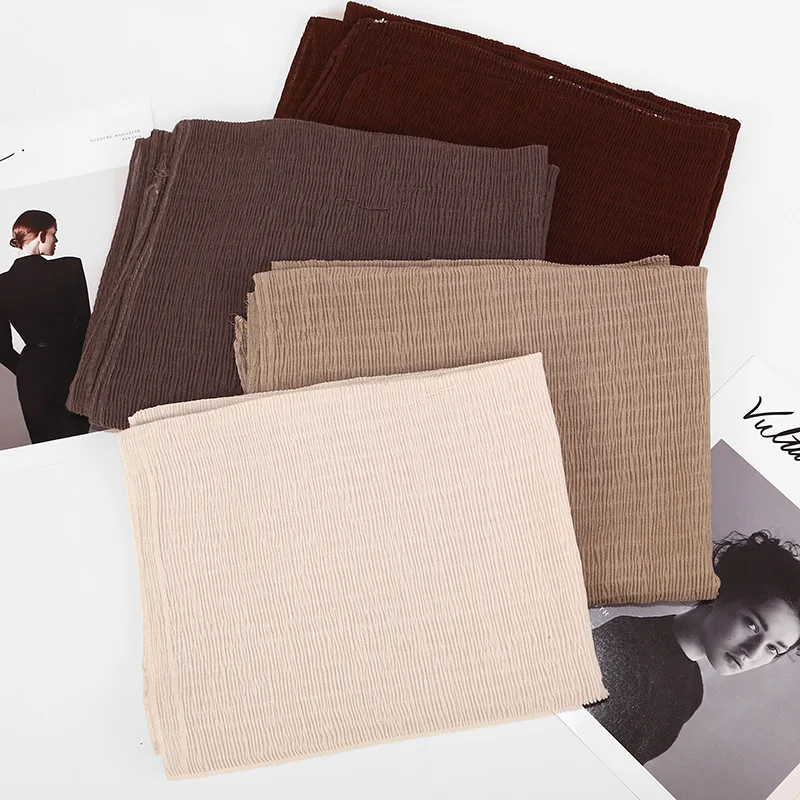 2019 New Summer 20 Colors Pleated Wrinkle Bubble Head Hair Scarves Cotton Crinkle Hijab Jersey Hijab Scarf for Ladies