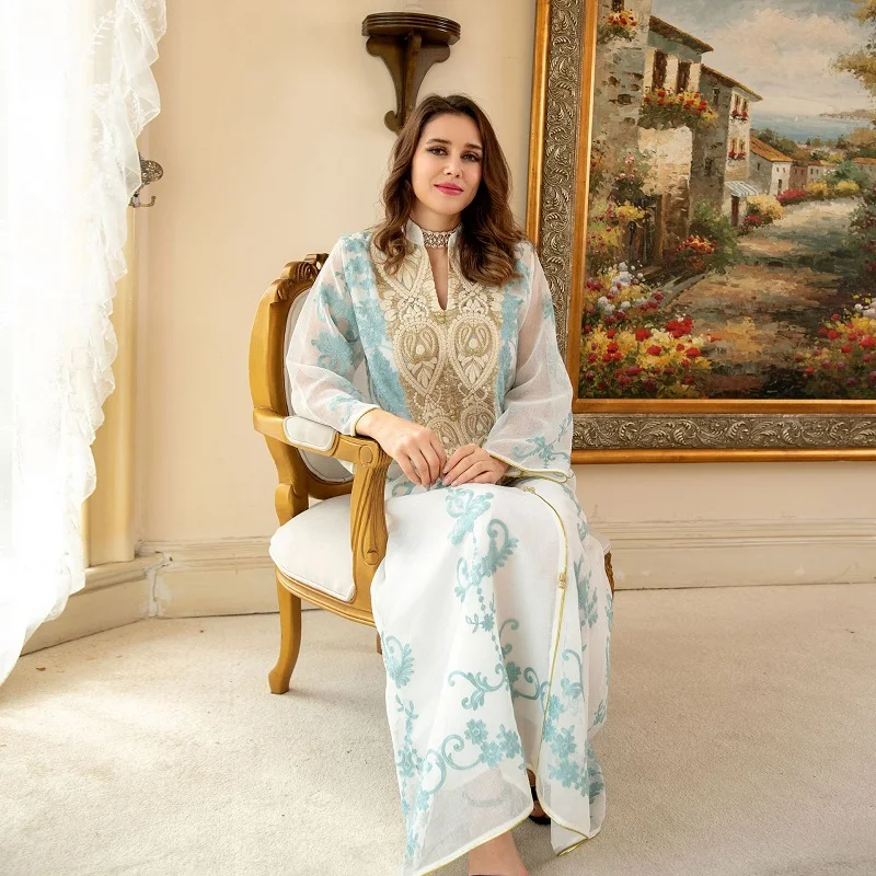 Factory good order silk Embroidery maxi long ramadan arab dubai eid mubarak muslim abaya dress dresses from dubai