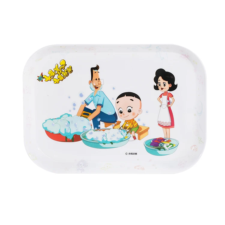 Factory Wholesale 8.5 Inch Cute Cartoon Custom Rectangular Melamine Kids Plastic Food Tray