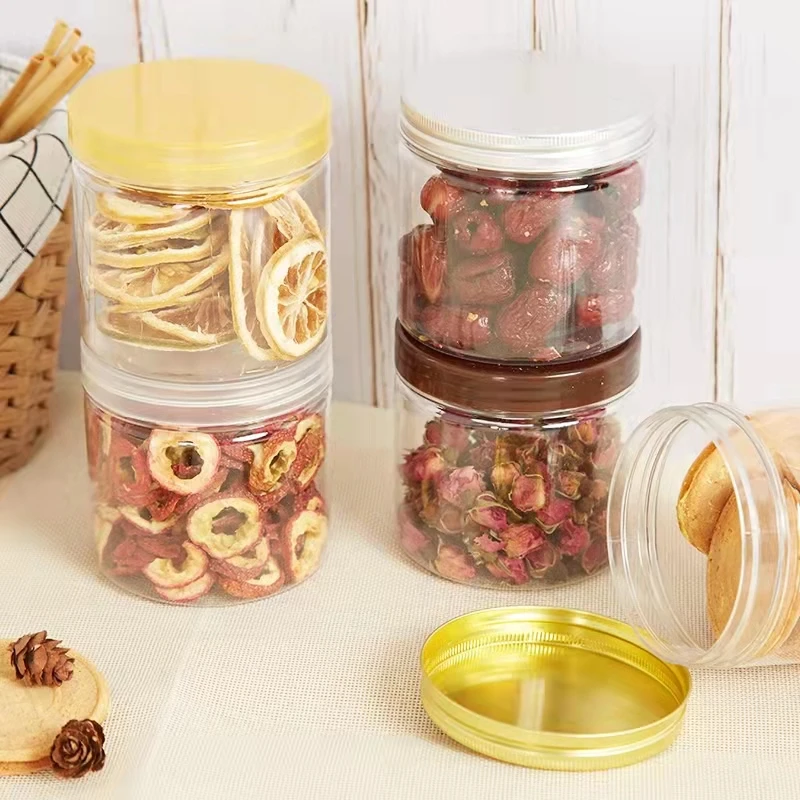 Food Jar Square Candy Jar with Lids Wholesale Clear Empty Food Grade 25/30/35/40/45g 700ml Big Plastic PET Customized Candy Gar