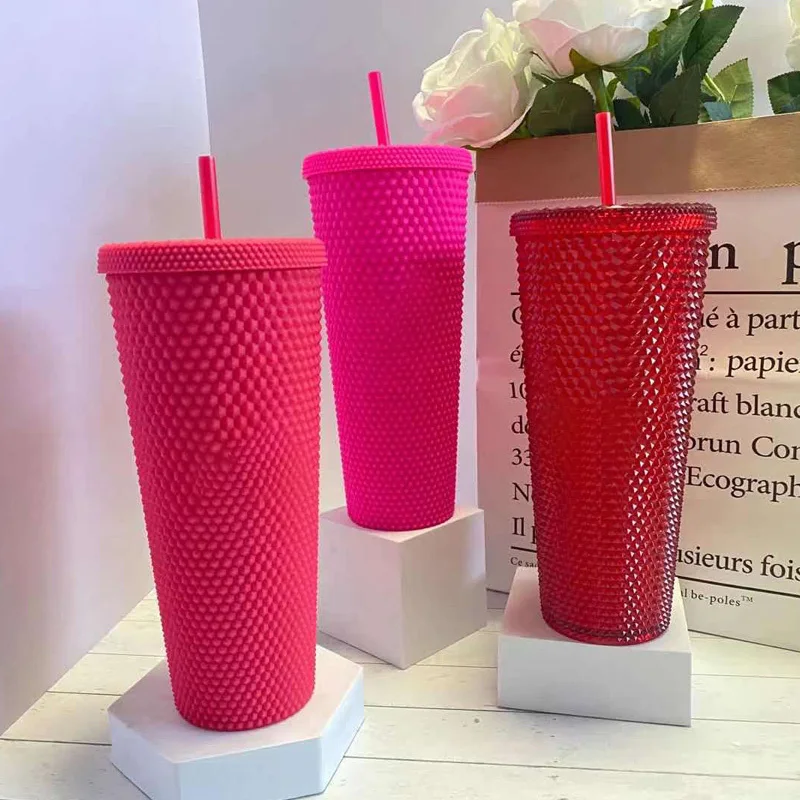 Drinkware 710ml Coffee Cup Summer Holiday Cold Water Mug Tumbler With Straw Double Layer Plastic Durian Diamond Radiant Goddess