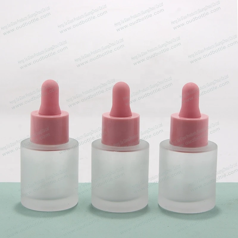  1oz 30 Ml Clear Transparent Frosted Flat Shoulder Cylinder Red Glass Dropper Bottle Cosmetic Empty Container