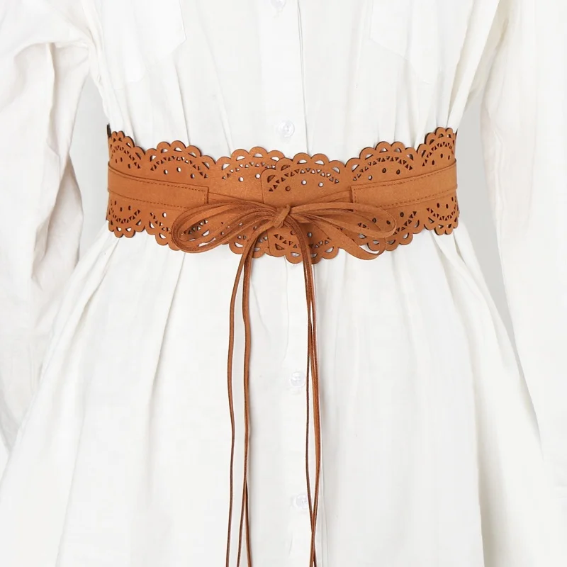 Fashion hollow lace tassel tied with a wide waistband Korean velvet ladies belt