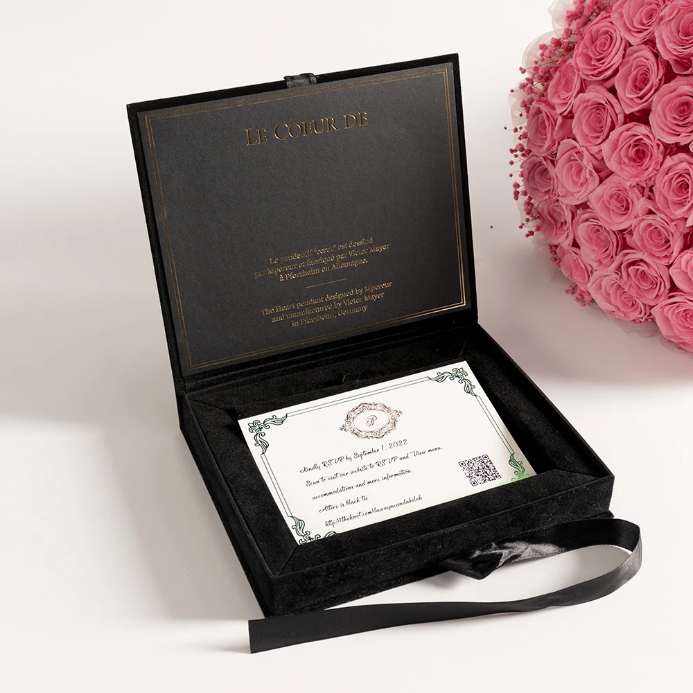 Wholesale Custom Cardboard Flip Open Book Shape Wedding Photo Album Box Velvet Shadow Photo Frame Packaging Box With Ribbon