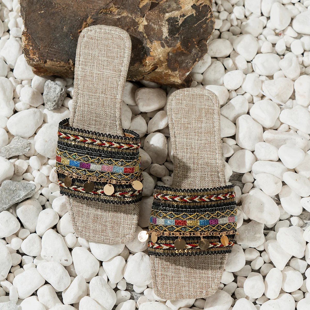 Fashion Women Shoes Artisanal Handmade Slides Sandals Greek Style Boho Flip-Flops Sandals