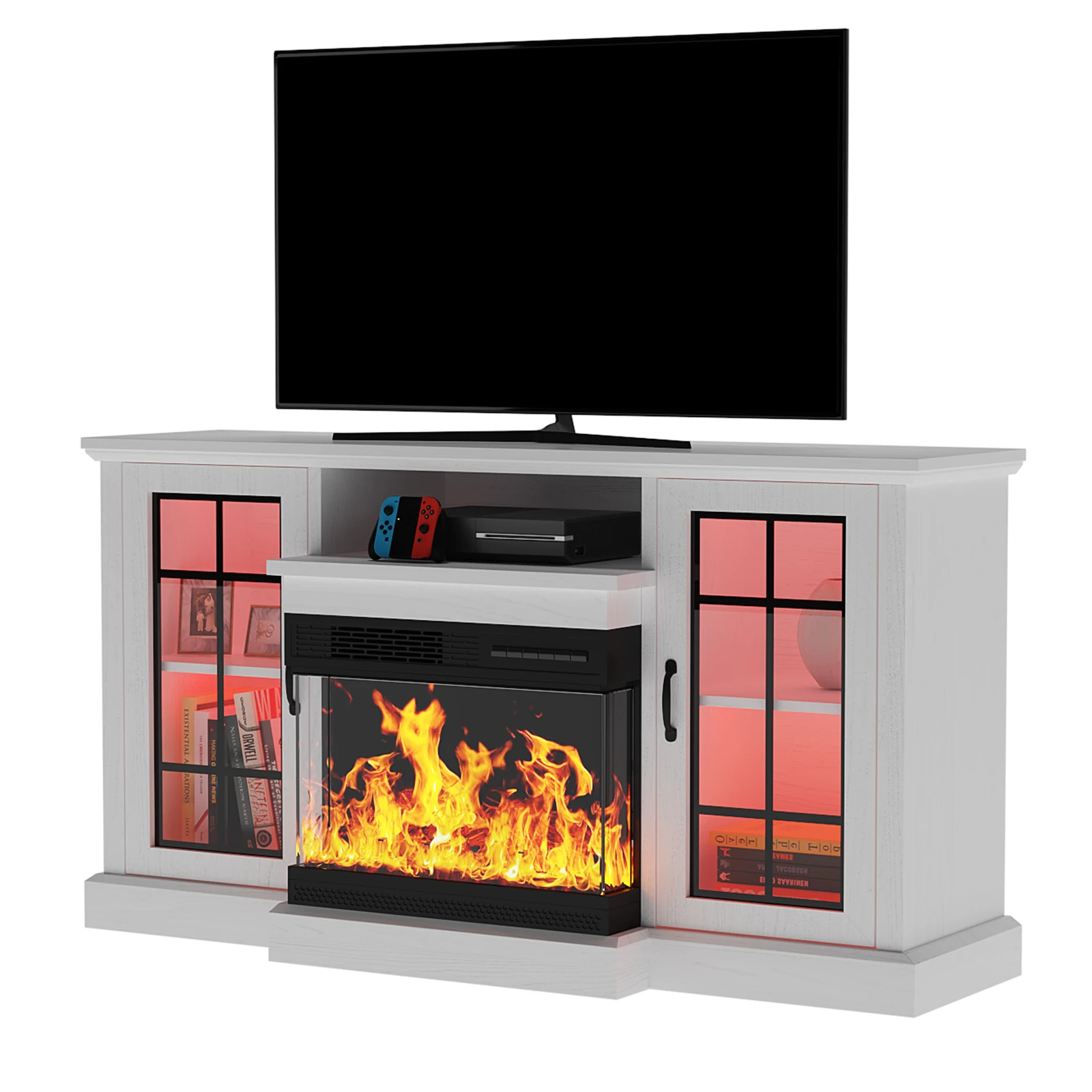 Electric tv stand unit modular tv cabinet with electric fireplace living room 2024 tv stands with led lighting for living room