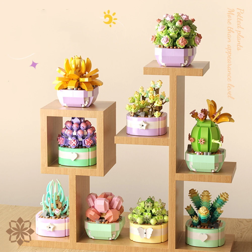 Simulation flower series succulent garden building blocks for children gift wholesale