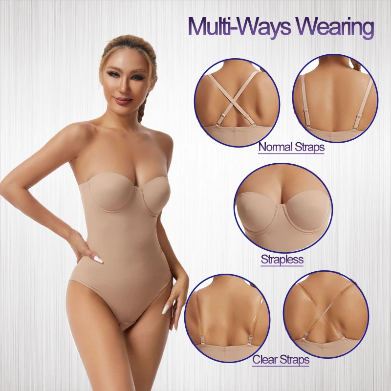 Plus Size Women Shapewear Strapless Body Shaper with Built-in Bra Strapless Invisible Bodysuit for Wedding Dress Tummy Control