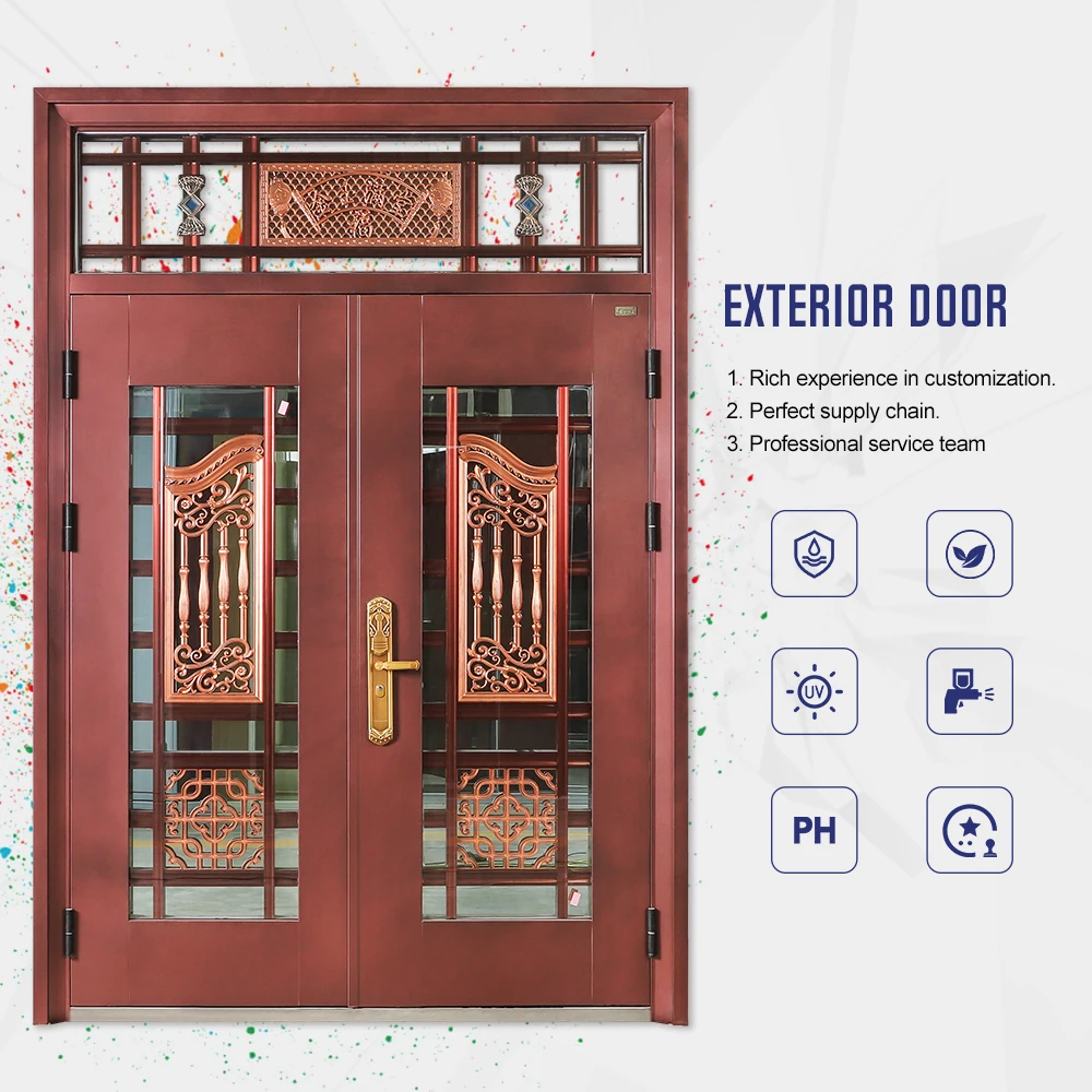 Best Quality Modern Design Steel Luxury Villa Door Main Entrance Door with Reinforced Hardware for Residential Houses
