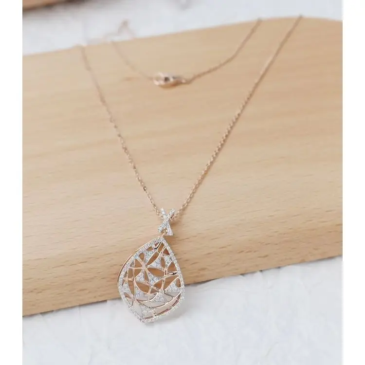 Factory Direct Jewelry Necklace Mesh Design High-End Elegant Diamond Encrusted Teardrop Ladies Pendant