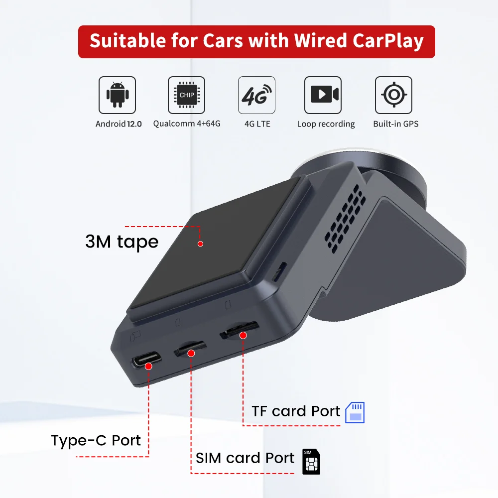 1080P видеорегистратор 4K Тахограф Автомобильный Ai Box Android 12 Mp4 видео беспроводной Carplay 64Gb