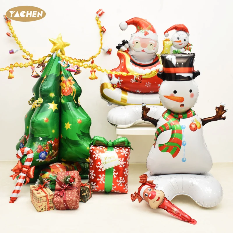 Yachen merry christmas ballon standing 3D foil snowman christmas tree santa claus balloon for christmas party decorations
