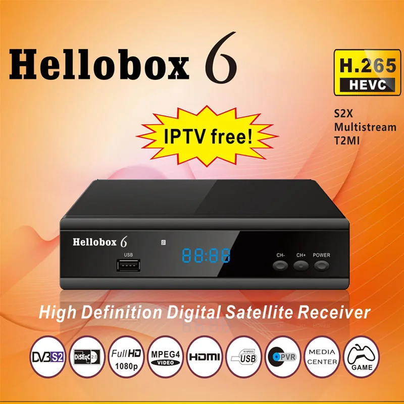  Новый спутниковый ресивер Hellobox 6 Поддержка H.265 HEVC T2MI USB WiFi авто Powervu Biss Cline Newcamd Совместимость V5