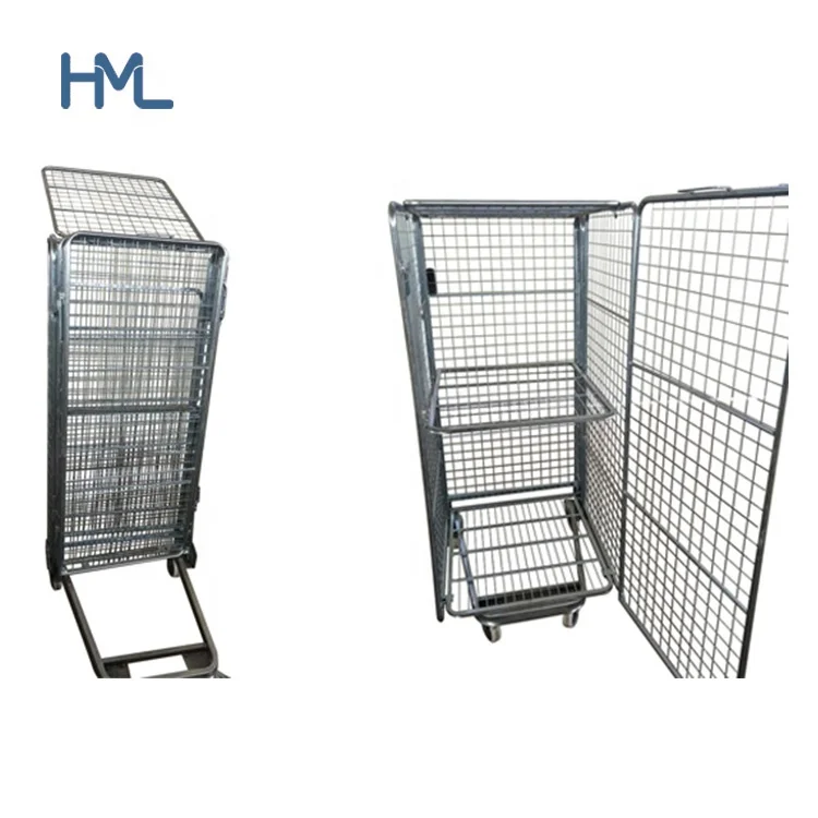 Storage and cargo equipment 2 shelf logistic foldable steel wire pallet nestable roll container