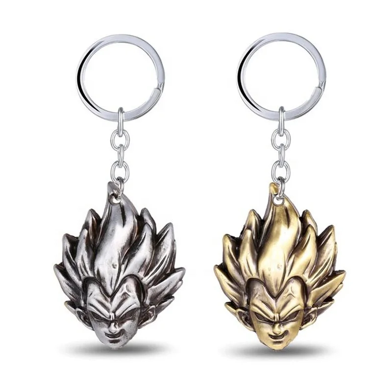 Wholesale Metal Key Chains  3D Antique Silver Dragon Ball  Key Ring Goku Saiyan 3D Head Key Ring Holder Men Backpack Decoration