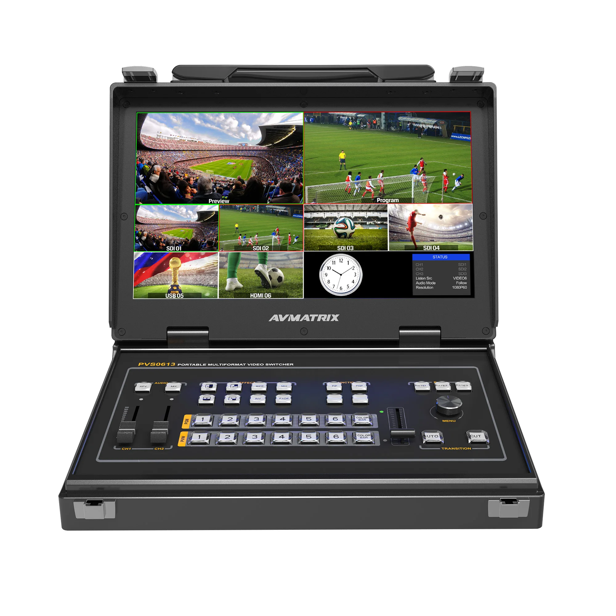 6-Ch SDI HDMI Video Mixer Production Switcher with 13.3inch Monitor