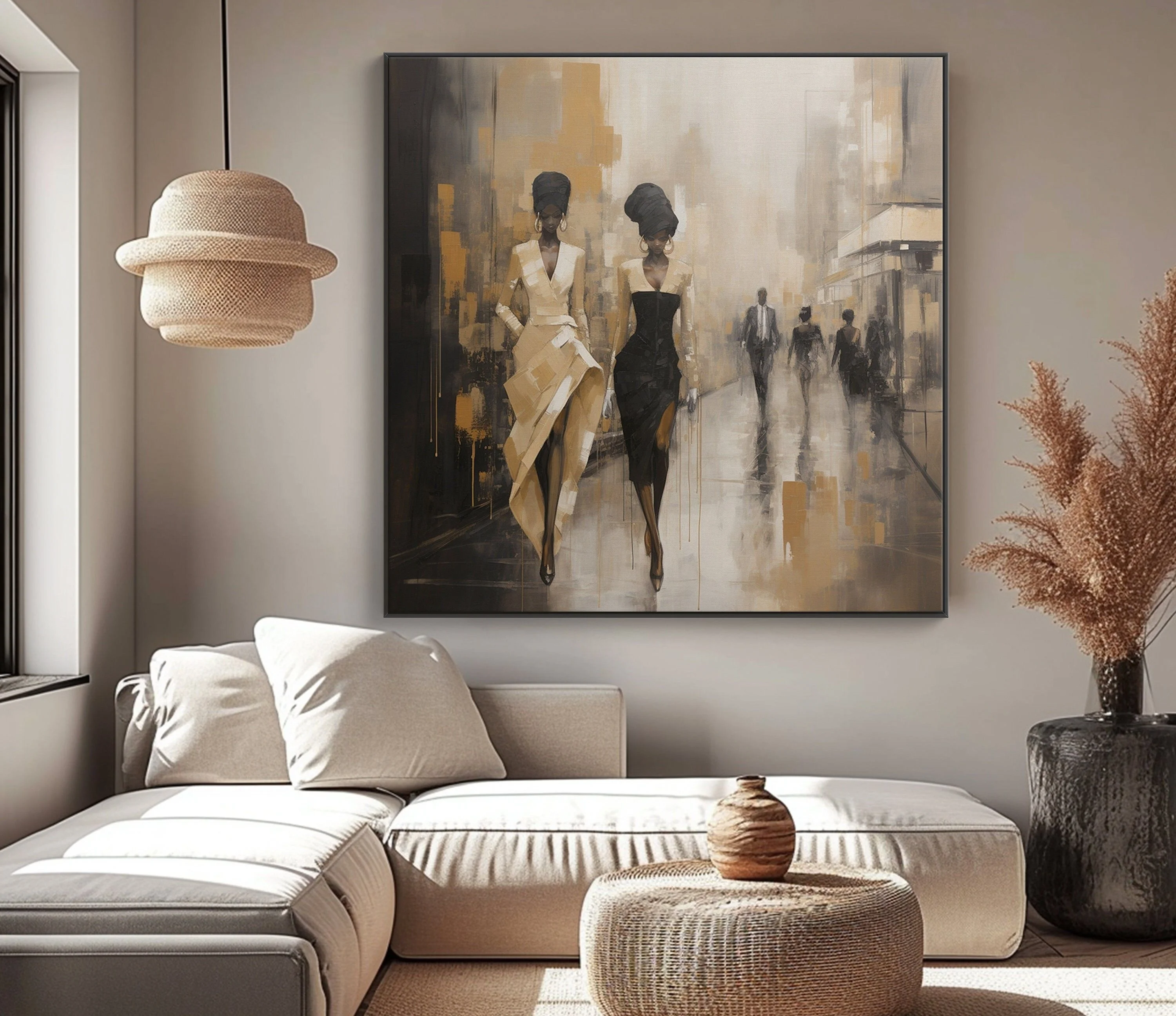Original Modern Handmade Abstract Palette Knife Black Women Dress Portrait Paintings Oil on Canvas for Home Wall Art Decor