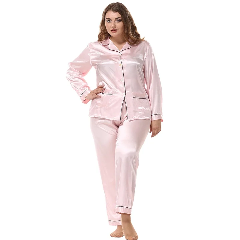 Long-sleeved trousers cardigan loose two-piece home service plus size ladies mul bery set silk pajamas silk lingerie