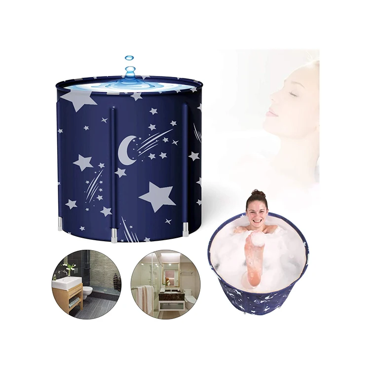 FANDING Portable Unisex Foldable Bathtub Soaking Bath Tub Freestanding Bathtub Blue PVC Plastic Bathing Tub for Shower