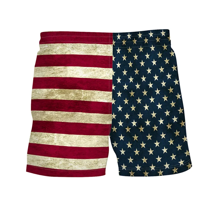 American Flag Summer Men Swimming Polyester Beach Shorts Custom Logo Plus Size Loose Sports Surf Shorts