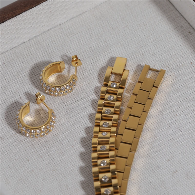 Fenny 18K PVD позолоченный браслет из нержавеющей стали с кристаллами