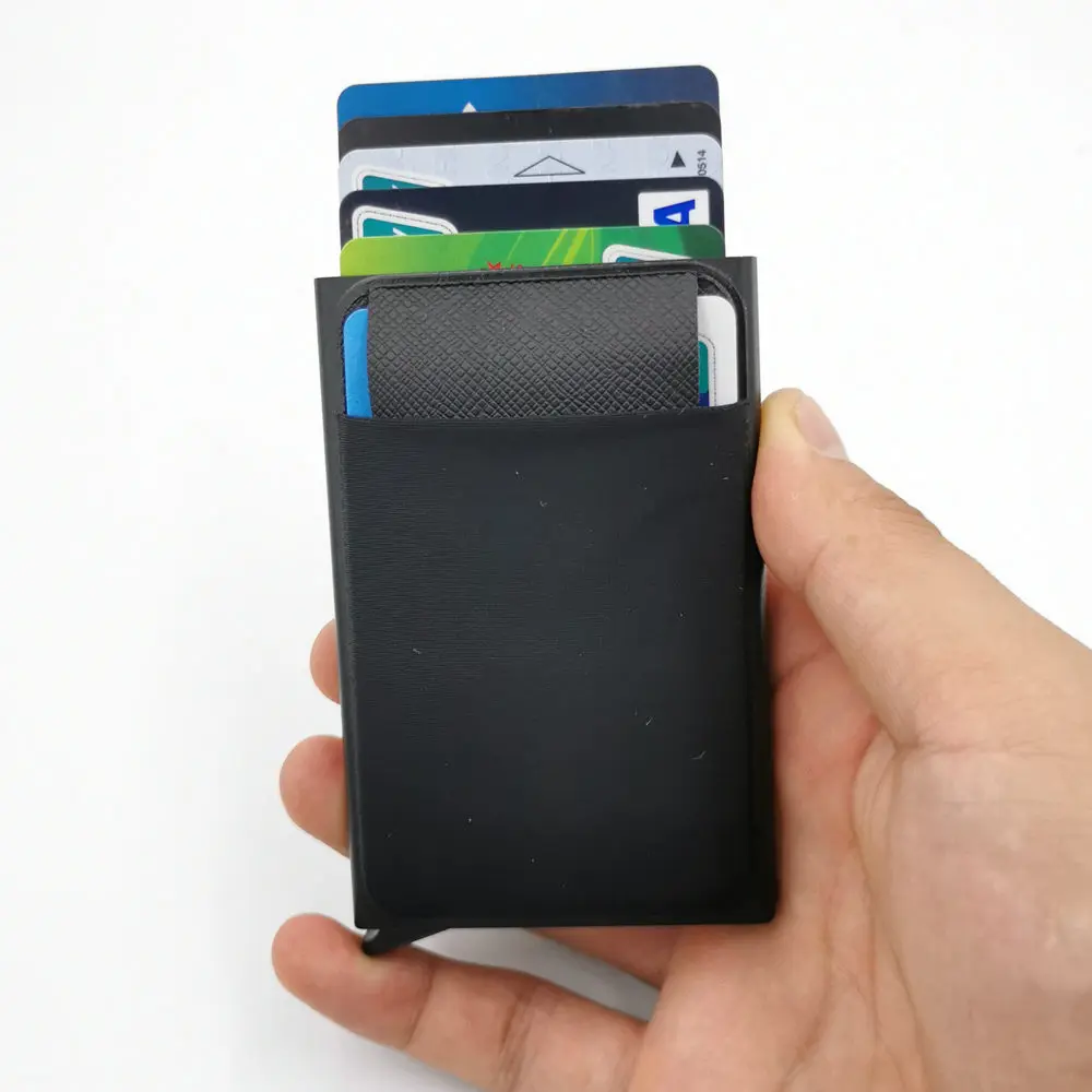 Wholesale  ID Credit Card Holder RFID Aluminum Automatic Pop up Wallet Bank Card Case With Elasticity Back Pouch