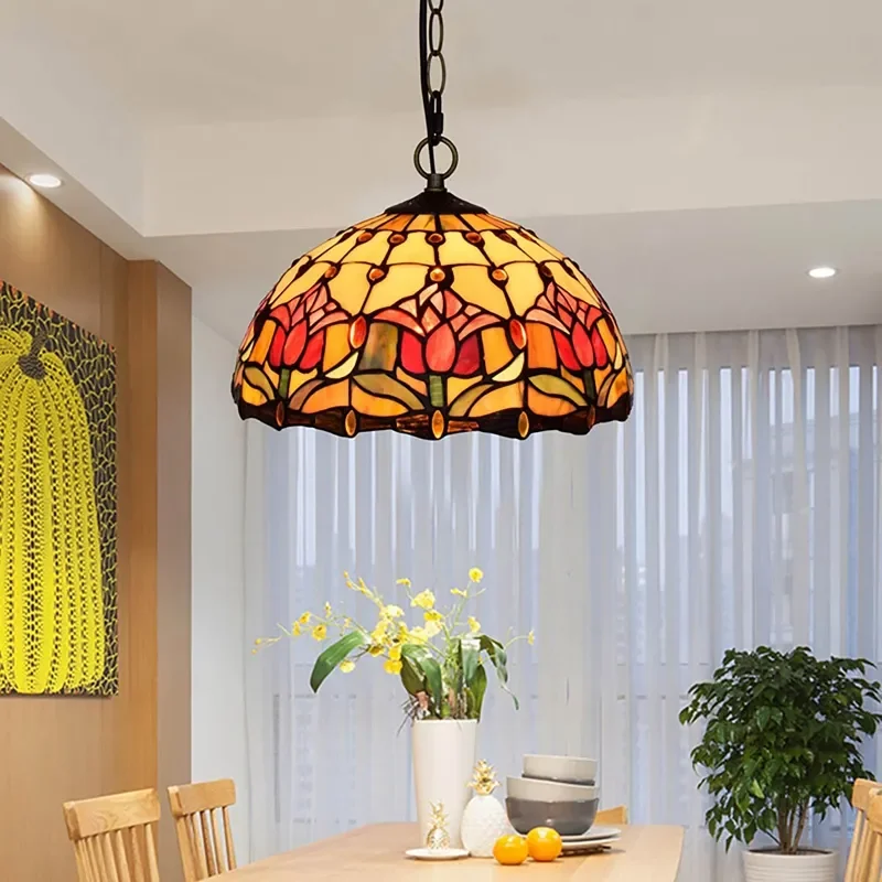 Pastoral Style Sun Flower Design  Bed Room Dinning Room Tiffany Art Glass Chandelier Lamp