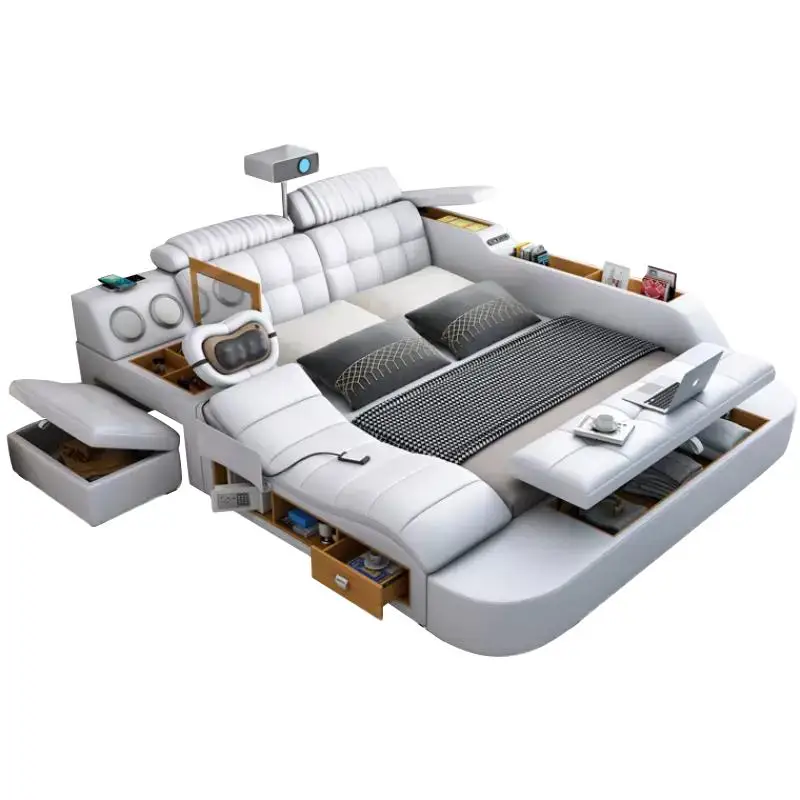 With Bluetooth Speaker Light Luxury Home Theater Bedroom Bed with ProjectorMassage Chair Bed
