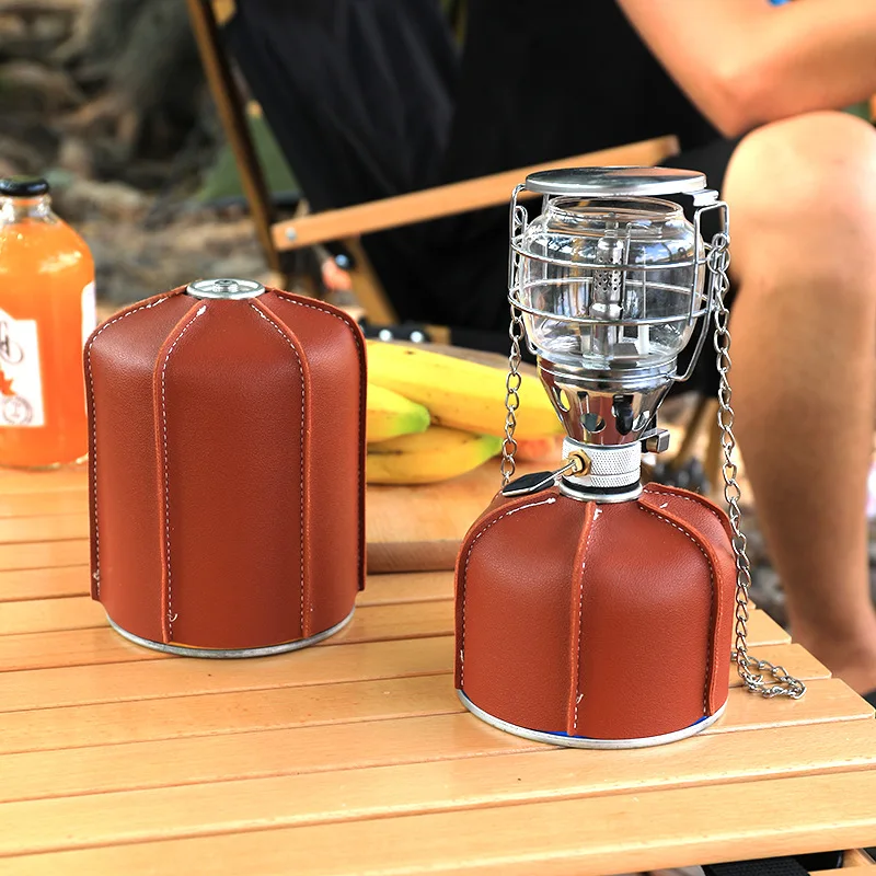 Custom Camping Gas Stove Cylinder Leather Cover Gas Tank Accessories Canister Propane Cylinder Protective Case