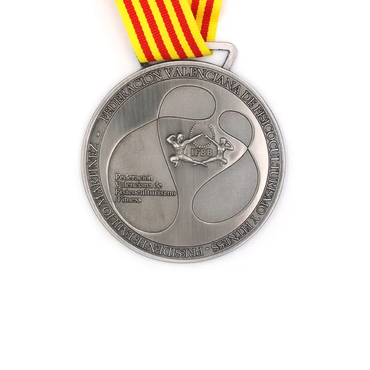 Die Struck 3D 2D Award Medals Custom Anti-Silver Plated Zinc Metal Sport Medal with Custom Ribbons for Souvenirs