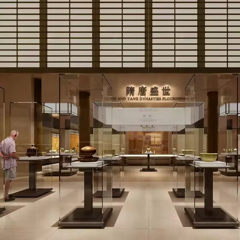 Glass Cabinet Display Hot Sale High End Museum Glass Display Case With Light Museum Exhibition Display Cabinet