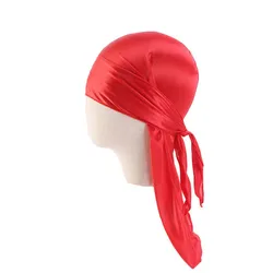 Wholesale Baby Custom Silky Soft Beanie Bandana Skull Durag With Long Tail Wide Straps Headwrap Pirate Cap Muslim Turban