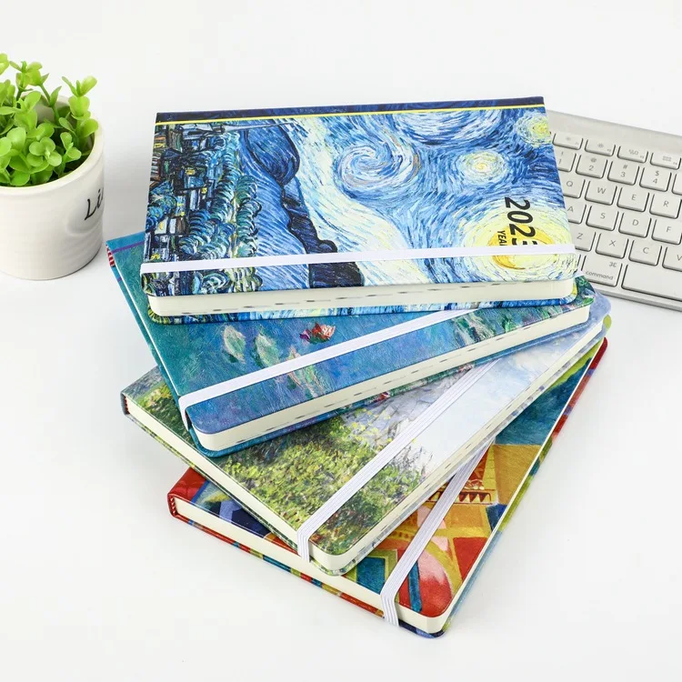 Custom Flowery Cover Gold Corner Spiral Undated Stationery 2024 2025 Day Planner Notebook