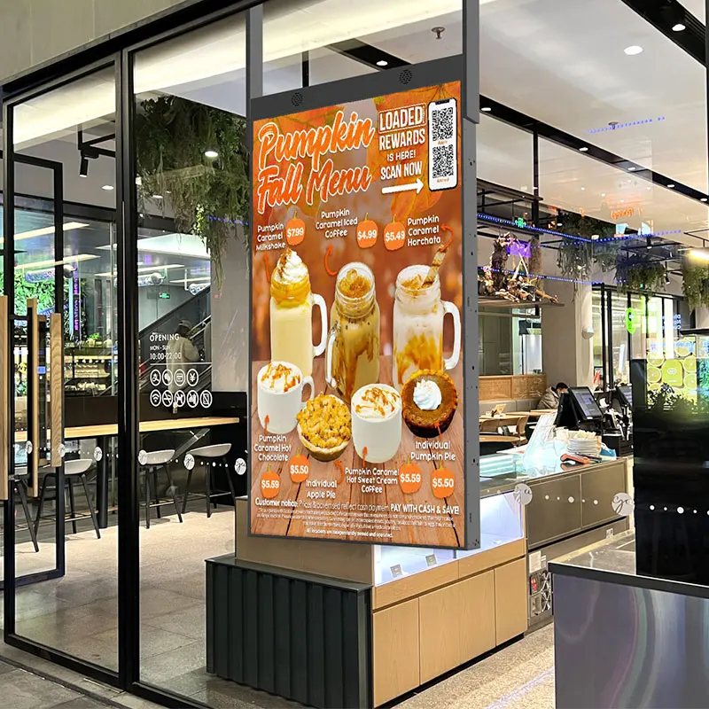 Hanging Double Side High Brightness Retail Window Advertising Screen Ultra Slim window facing display Digital signage
